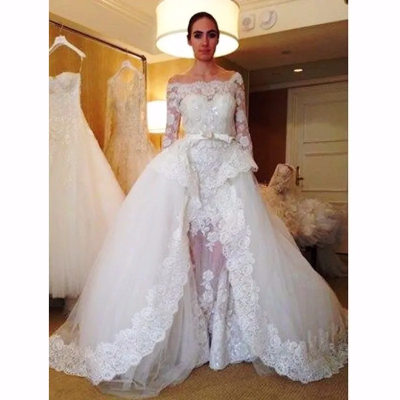 White-Ivory-Tulle-Luxury-Appliques-Beaded-Lace-Mermaid-Wedding-Dress-with-Detachable-Train-Vestido-De-Noiva