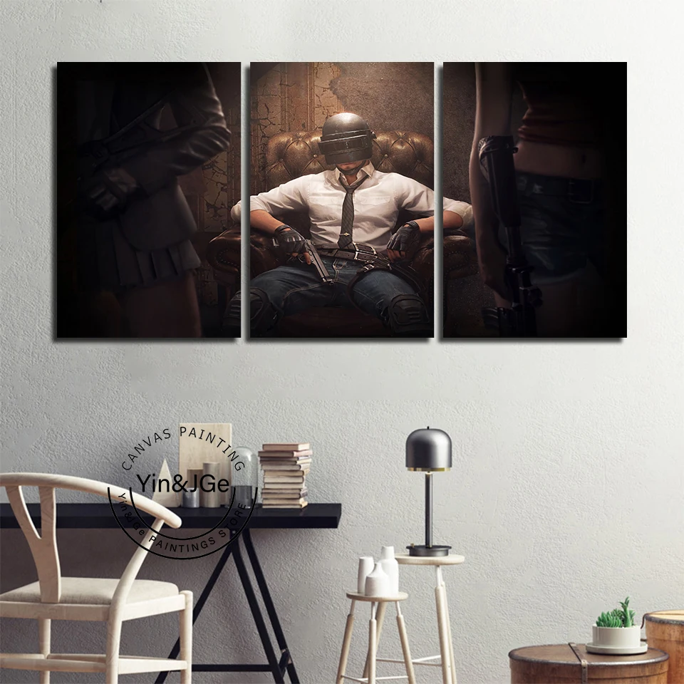 

Printed PUBG Painting 3 Pieces Wall Art Game Picture Modular Canvas Minimalism Poster Modern Bedside Background Home Decoration