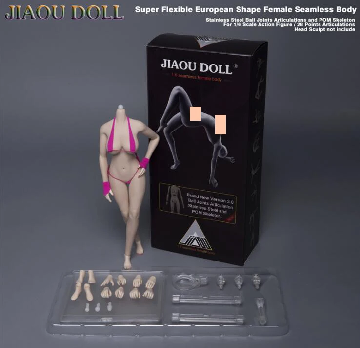 Corpo sem Costura Jiaou Boneca 6 Escala Figura Super Flexível Forma Europeia Grande Busto Fêmea Pom Esqueleto Jiaoudoll Corpo 3.0 1 - 6 Figuras de ação