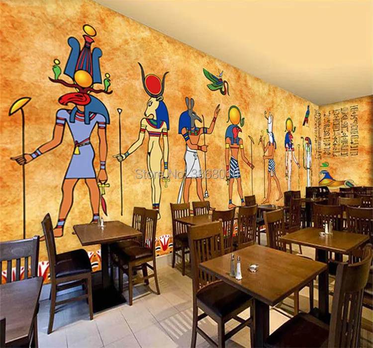 На заказ 3D фото обои Винтаж египетские фрески бар ресторан фон домашний декоративная настенная живопись Настенные обои искусство