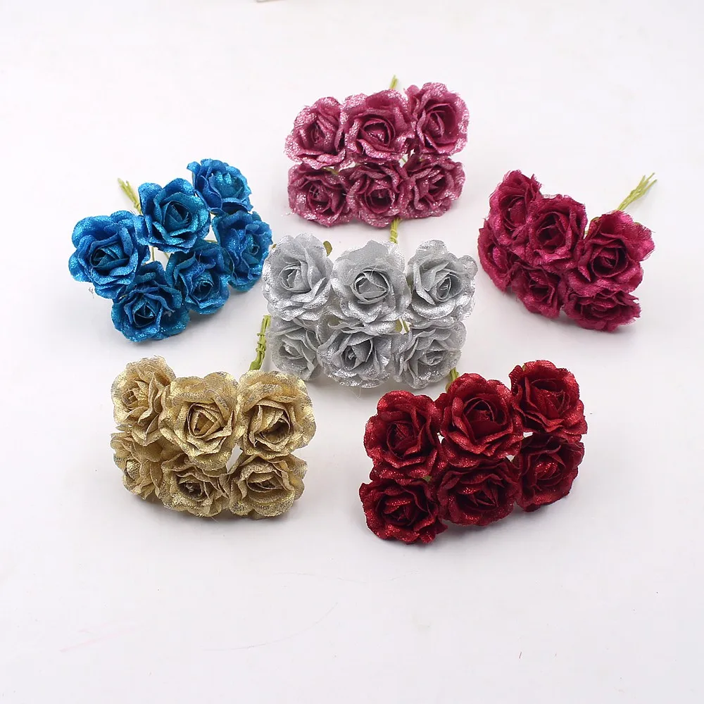 

6pcs Gold Rose Artificial Flowers For Rosa Wedding Decoration Cloth Apparel Sewing Needlework DIY Craft Supplies Accessories