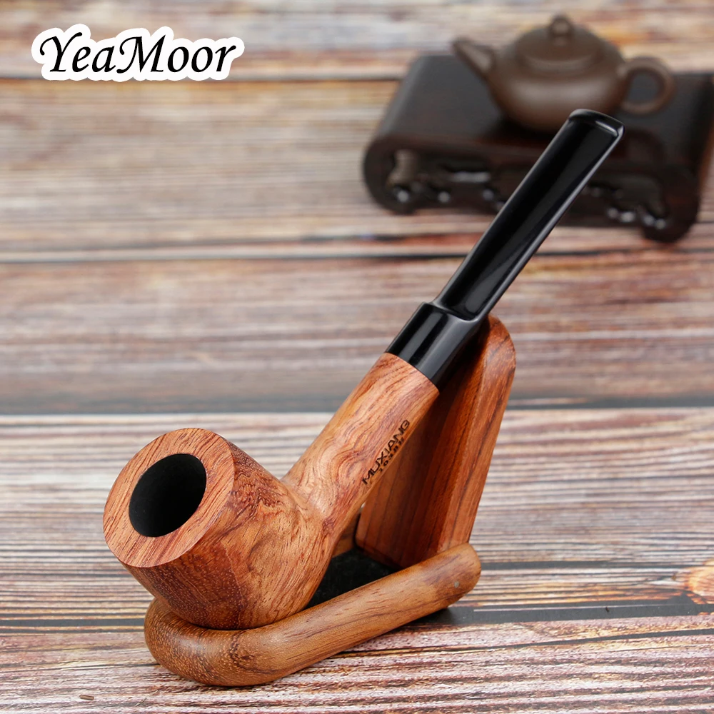 Classic Rosewood Smoking Pipe with Wood Holder 9mm filter Wooden Pipe Straight Tobacco Pipe 10 tools free