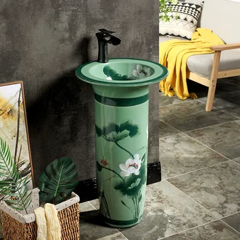 

Chinese sink bowl Basin With One Balcony Ceramic Pillar Washbasin Toilet Pillar Basin Vertical Floor pedestal basin