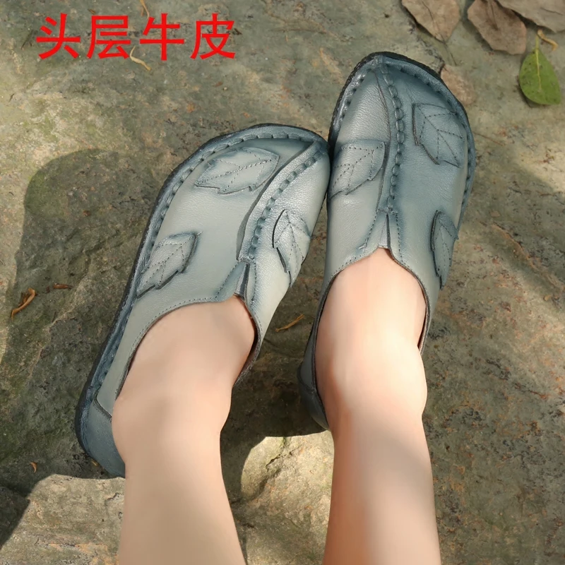 

women 2018spring autumn genuine leather flat slip on handmade driving shoes female leisure loafers moccasins