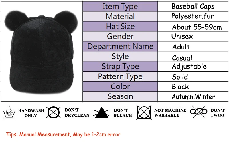 Модные зимние теплые Бейсбол шапки для Для женщин Мех животных уши Snapback Осень Черный Шапки Для мужчин хип-хоп оснастку назад Bone Gorra yy17254