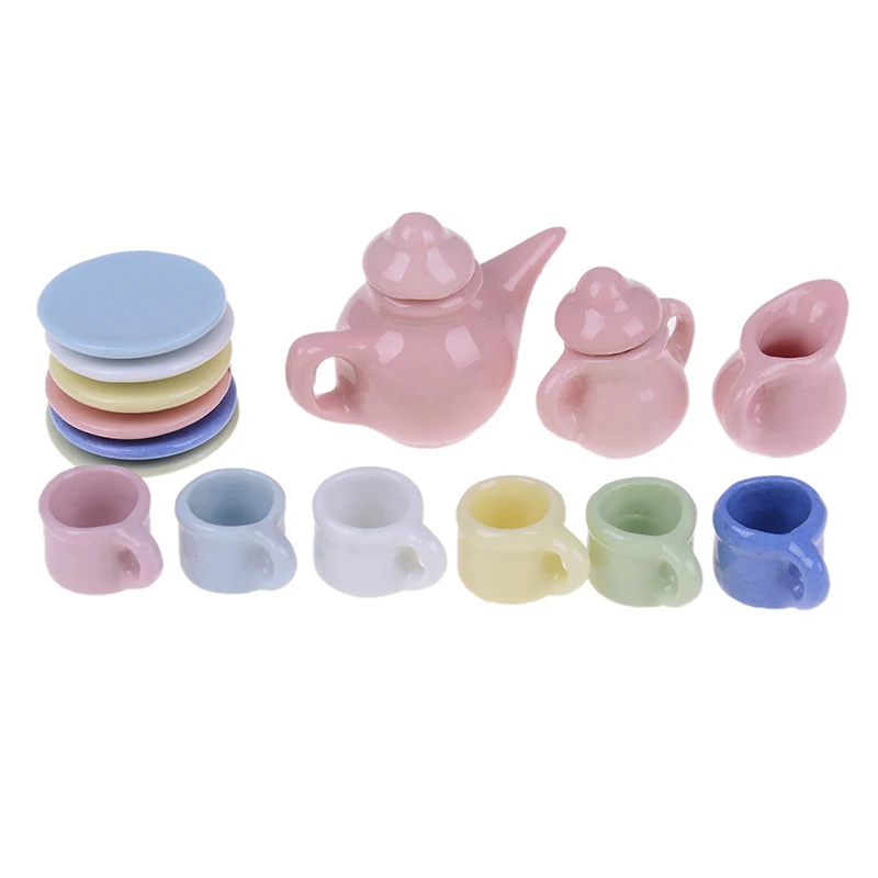 15Pcs 1:12 Scale Doll House Furniture Tableware China Dolls Ceramic Miniature Tea Sets