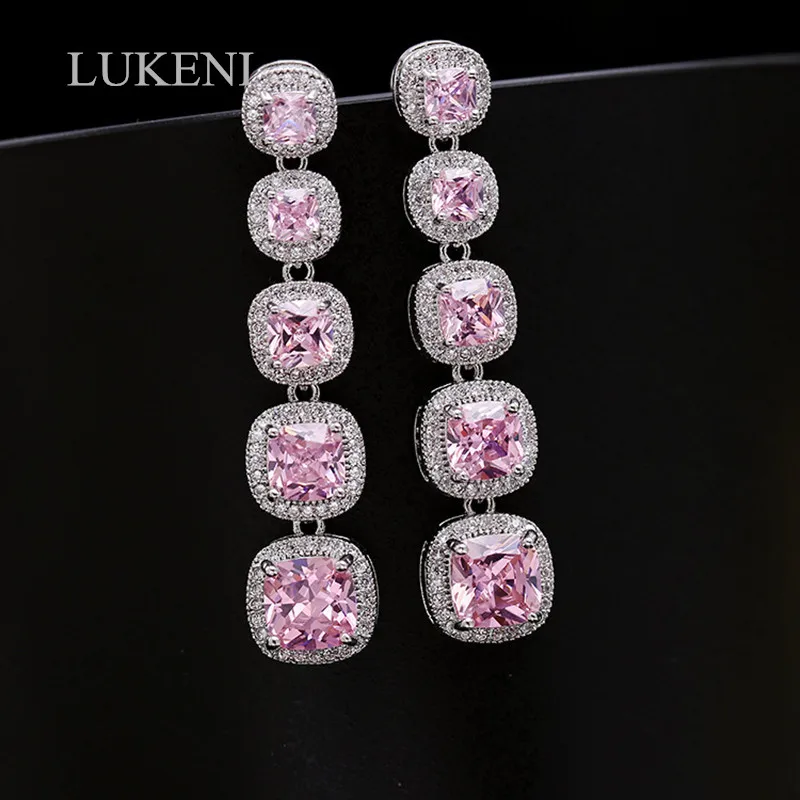 

LUKENI New Design Romantic White Color Cubic Zircon Luxury Square Long Earrings For Bridal Dinner Jewelry