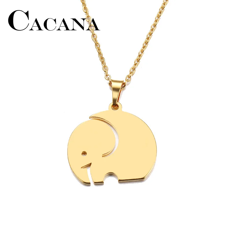 CACANA Stainless Steel Necklace For Women Man Lover's Big Elephant Gold And Silver Color Pendant Necklace Engagement Jewelry