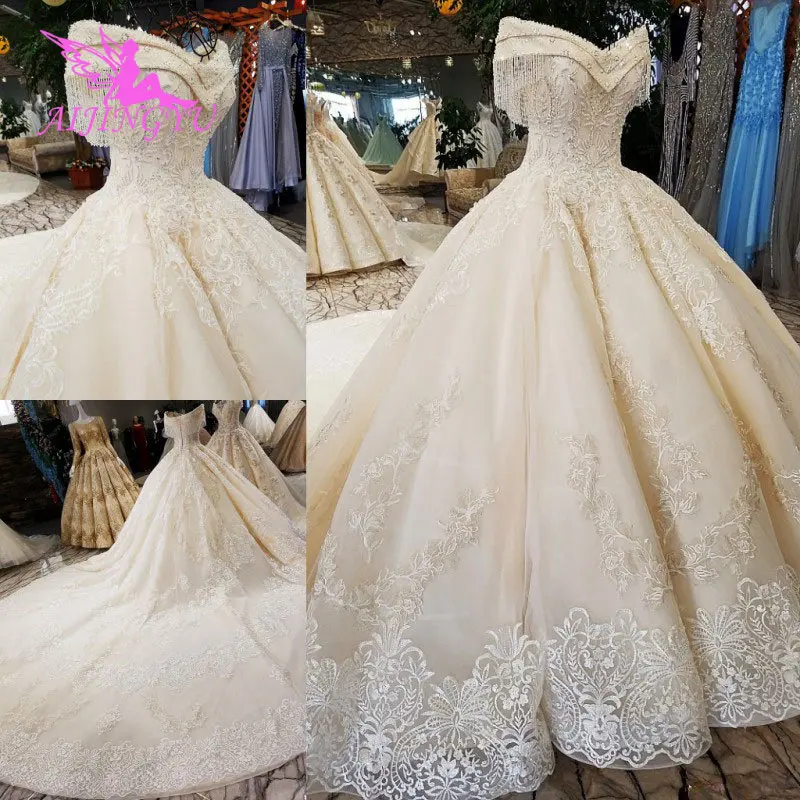 

AIJINGYU Sequin Ball Gown Plus Size Bridal Gown Antique 2019 Sexy This Season'S Lace Top Civil Wedding Dress