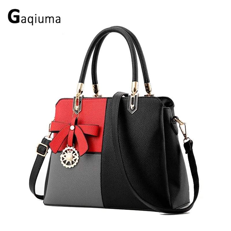 

Patchwork color mix big capacity female handbag bow criss-cross decorations fashion ladies shoulder hand bags