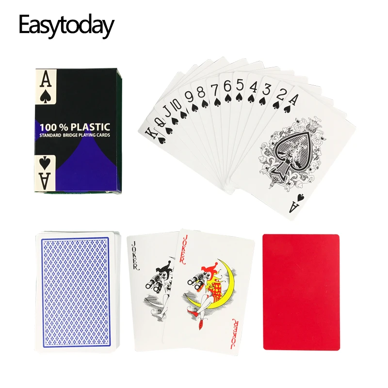 

Easytoday 1Pcs/set PVC Waterproof Plastic Playing Poker Cards 2 Color Red and Blue Baccarat Texas Hold'em Club Playing Cards