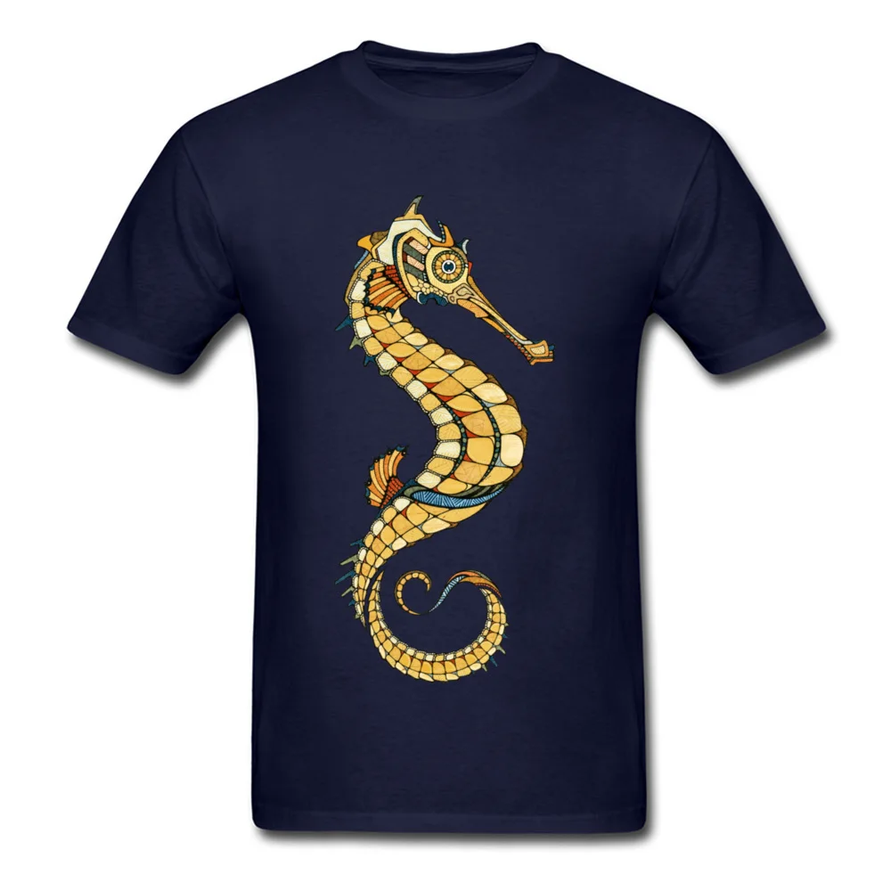 100% Cotton Men Short Sleeve Seahorse Tshirts Fitness Tight Tops T Shirt Rife Custom Crew Neck Sweatshirts Free Shipping Seahorse navy