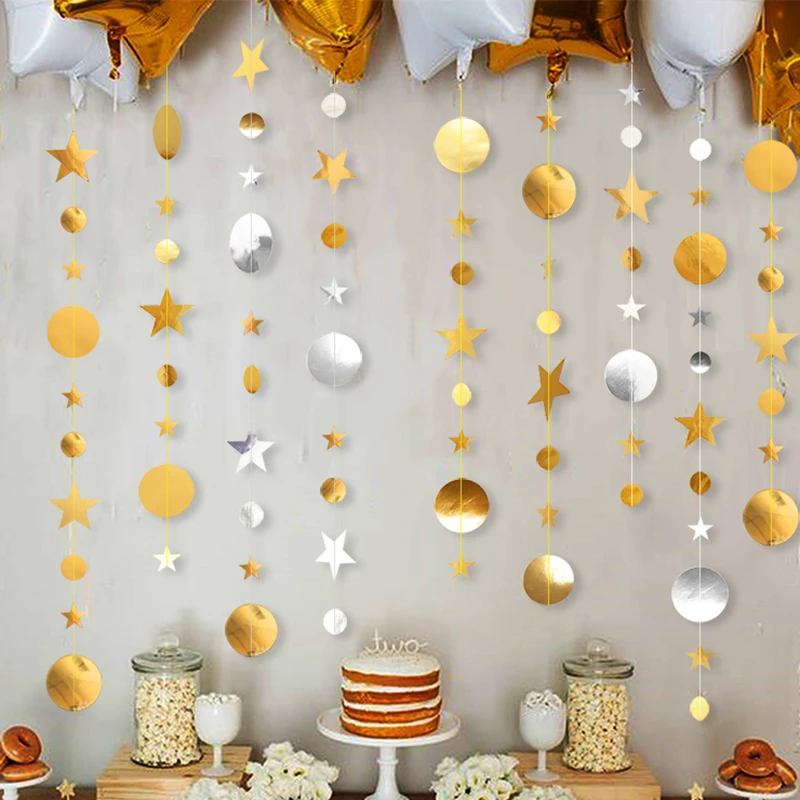 Guirlandes En Papier Pour Decoration De Fete Cercle Etoile Or Argent 4m Decor D Ecran De Mariage Fournitures De Fete D Anniversaire Decor De Chambre A Coucher De Filles Aliexpress Maison Animalerie