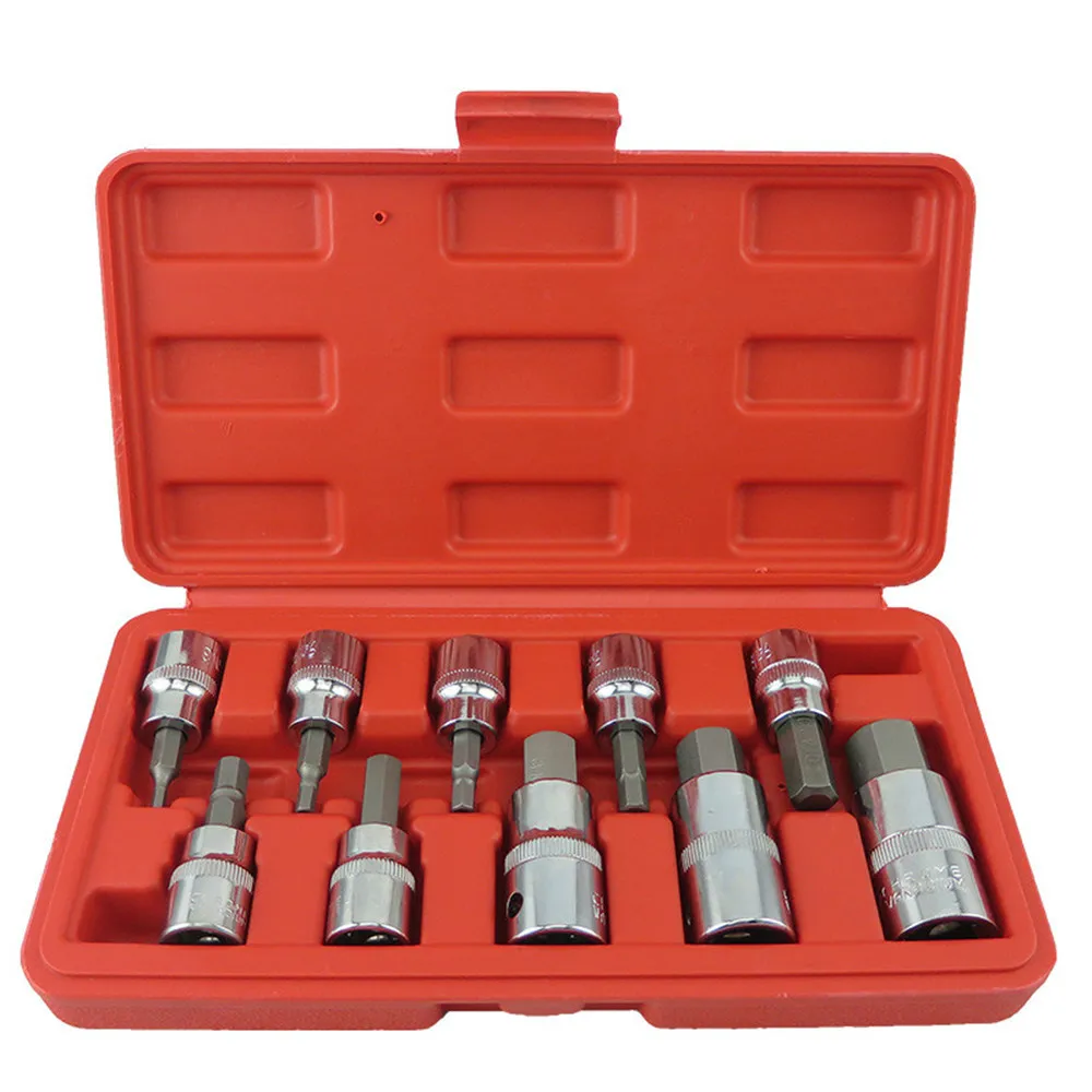 

10PC Hex Bit Socket Set Metric Sze 3/8" & 1/2" Drive Hex Key Allen Head Socket Bit Set Hand Tool Set