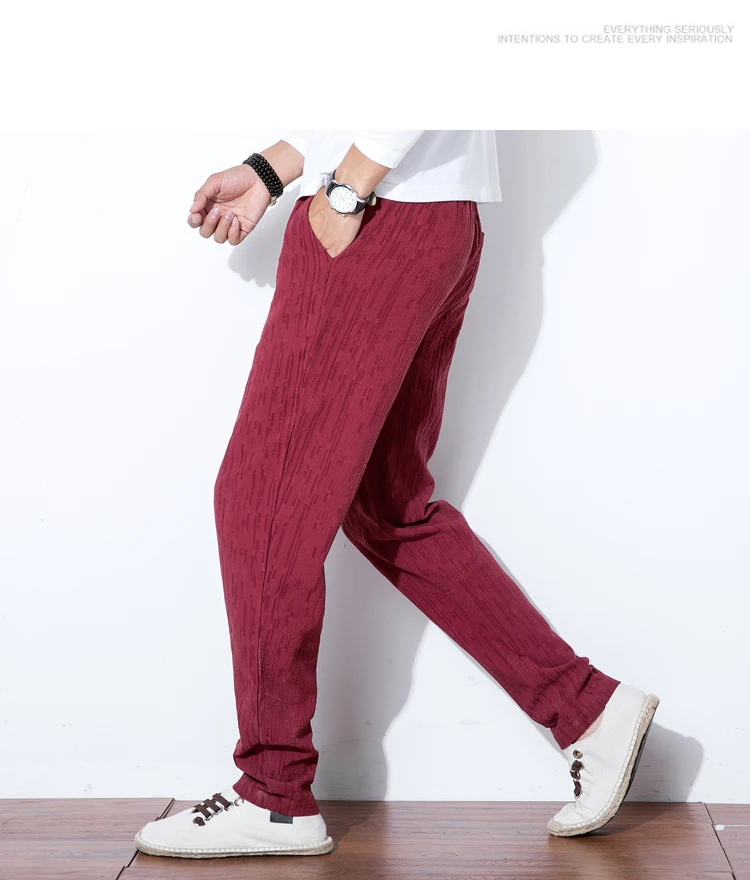 Китайский Стиль 2019 новые весенние Для мужчин джоггеры модный прямой Pantalon Hombre Твердые Хлопок белье Штаны эластичный пояс Пот Штаны