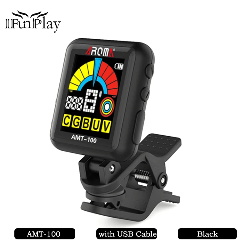 

AROMA AMT-100/AT-102 Clip-on Guitar Tuner Metronome 2 in 1 with Built-in Battery USB Cable for Electric Guitar Ukulele Violin