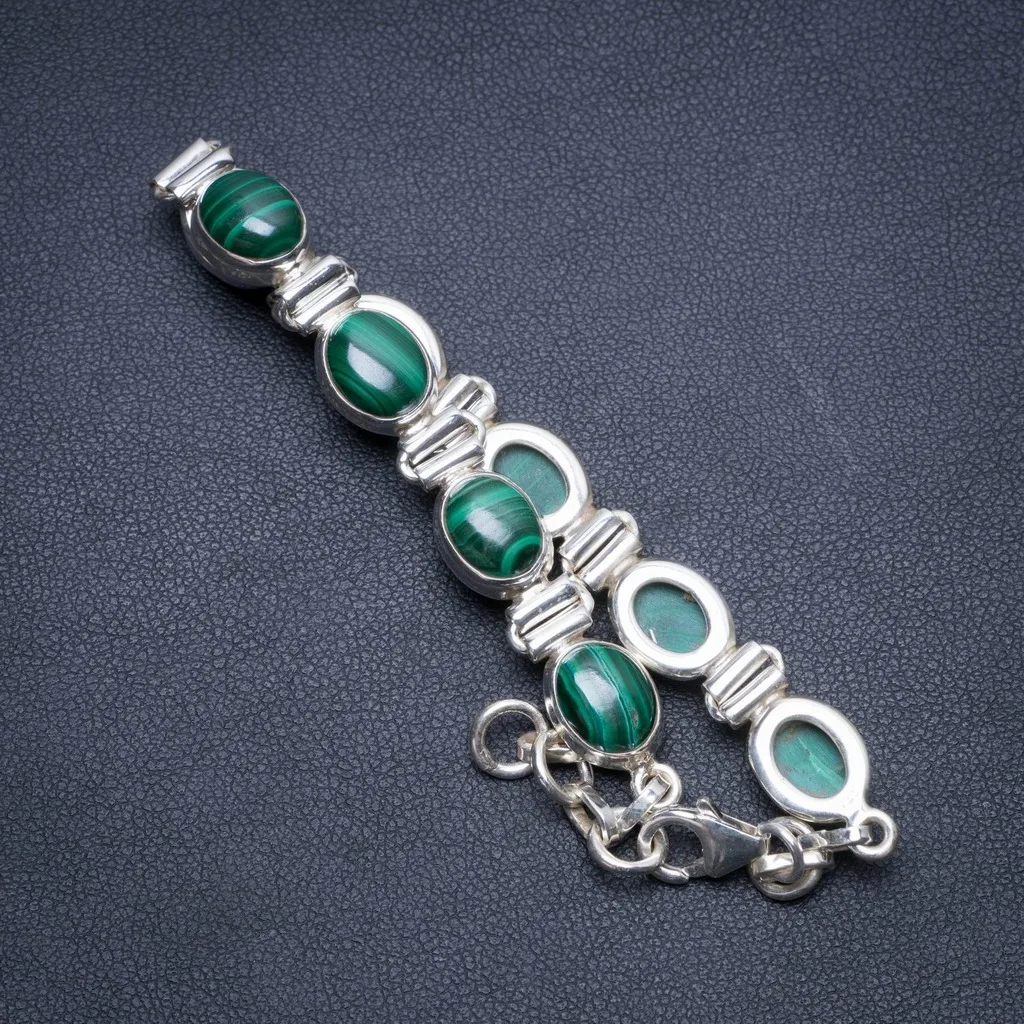 

Natural Malachite Handmade Vintage 925 Sterling Silver Bracelet 7-7 1/2" S2060