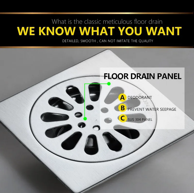 hm Floor Drain Linear Shower Floor Drains Bathroom Shower Drain Cover Stainless Steel SUS304 kitchen Filter Strainer Drainer (14)