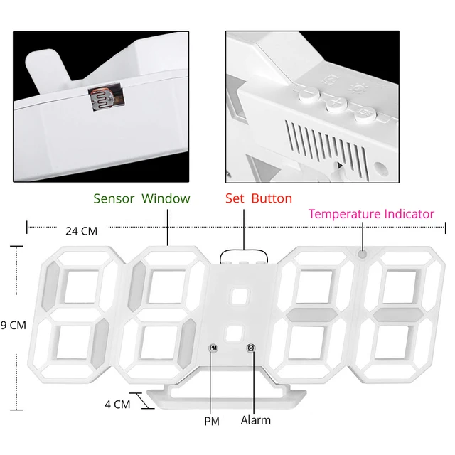 Reloj LED de pared , reloj con alarma y luz nocturna, diseño moderno. - Imagen 5