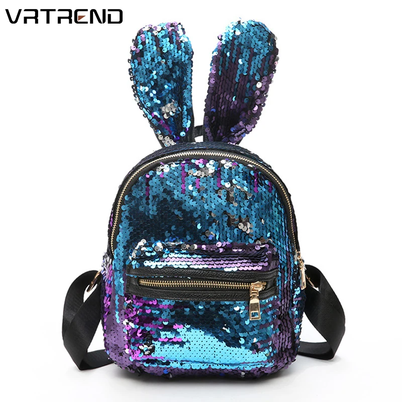 

VRTREND Newest Sequins Women Backpacks Bling Rabbit Ears Double Shoulder School Bags Female Backpack Girls Travel Bag mochila