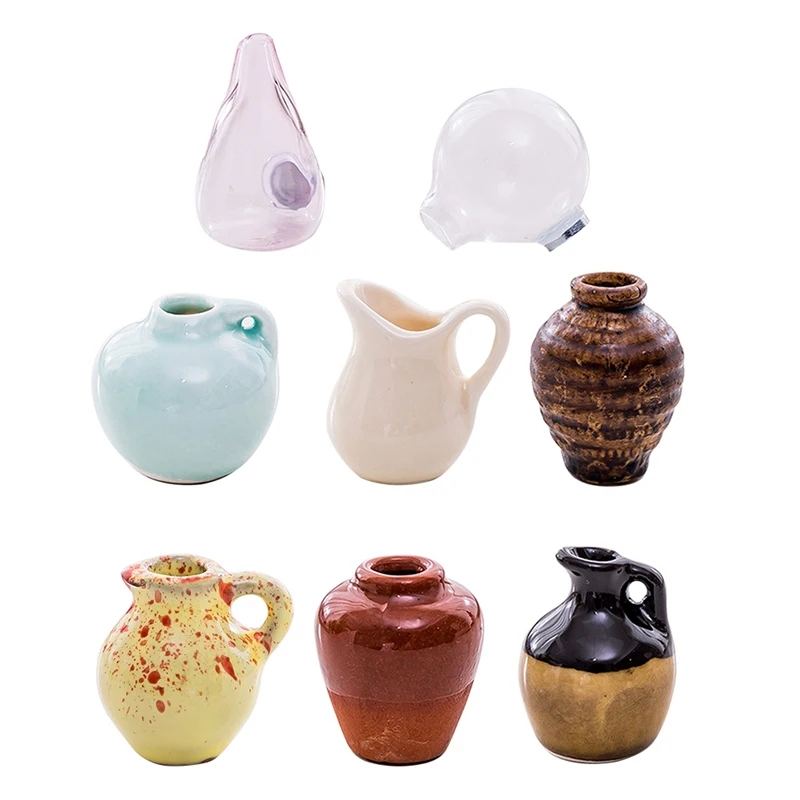 

Mini Ceramics Vase Fridge Magnet DIY Porcelain Vase Refrigerator Magnet Message Sticker 8 Designs Green Plant on Kitchen Gift