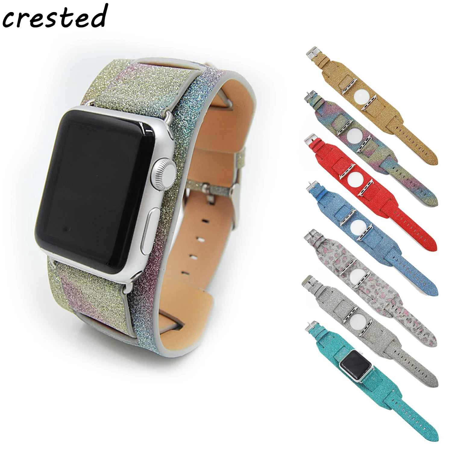 leather loop watch strap for apple band 42mm/38 Cuff Bracelet iwatch 1/2 link flash bracelet | Наручные часы