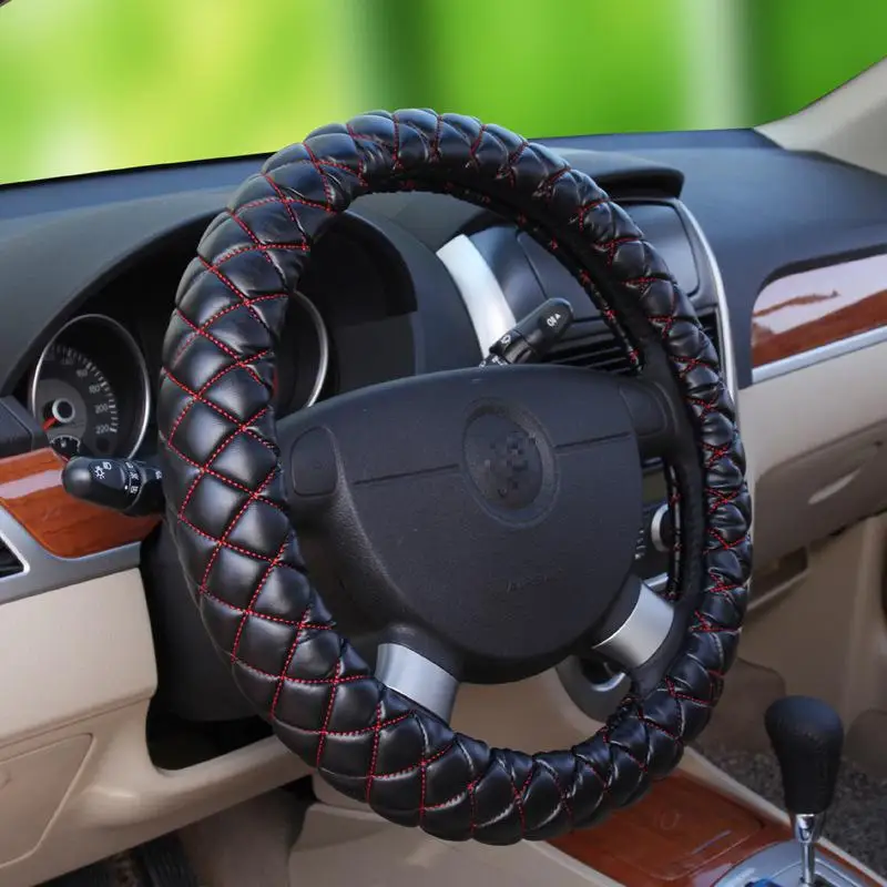 15 Inch Fashion Diamond Crown Black Splice Car Steering Wheel Cover 38CM