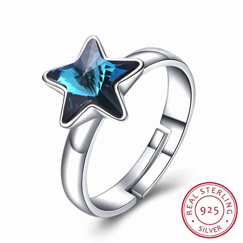 

Lekani Fine Jewelry Genuine Star Crystals From Swarovski Open Rings Adjustable Real S925 Silver Finger Accessories For Women