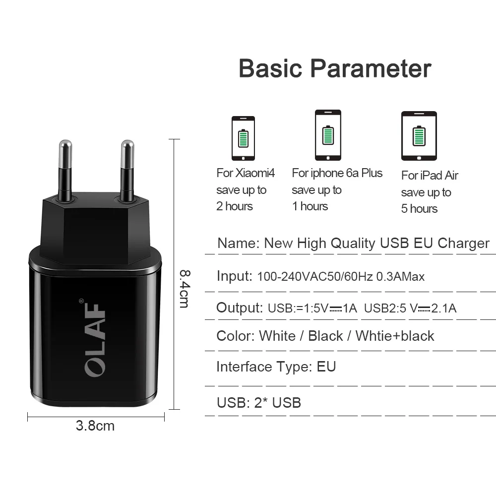 Олаф, двойное USB зарядное устройство, 5 В, 2,4 А, адаптер с европейской вилкой, быстрое настенное зарядное устройство, портативная зарядка для samsung S8, S9, Xiaomi Mi, 8, для Iphone 7, X, XS