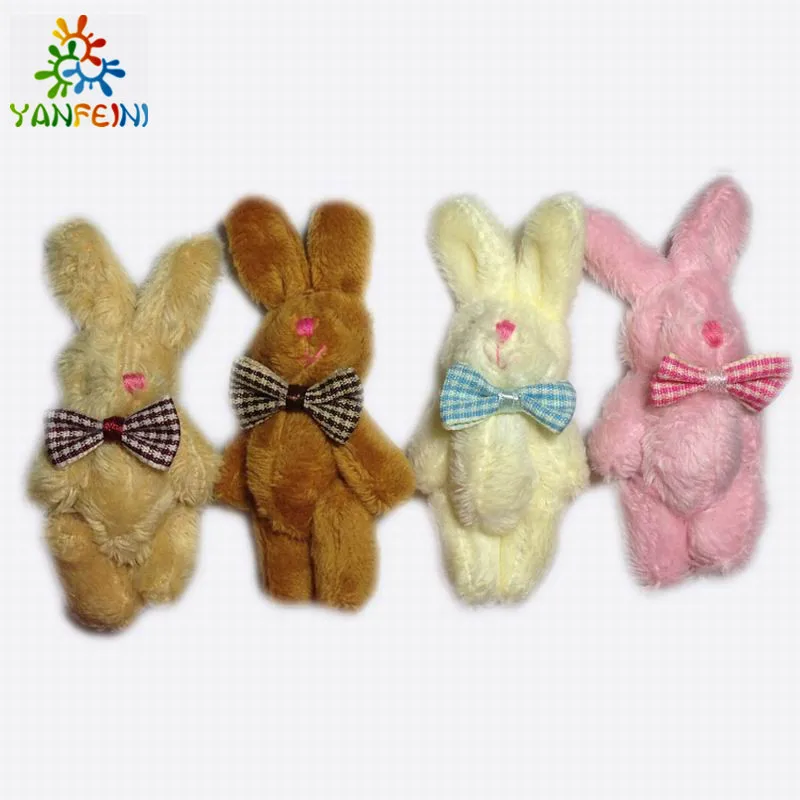 

6cm Plush Mini bow Rabbit Joint Bare Pendants Stuffed Bunny For Key chain/Bouquet/Mobile Phone/Bag Dolls soft Toys 10pcs bear
