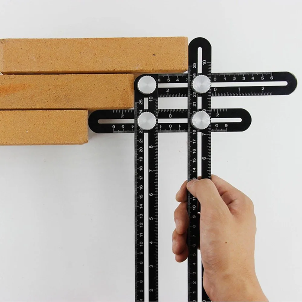 Многофункциональная угловая измерительная линейка алюминиевая складная линейка для позиционирования с металлическими винтами для профессионального DIY инструмента для деревянного пола