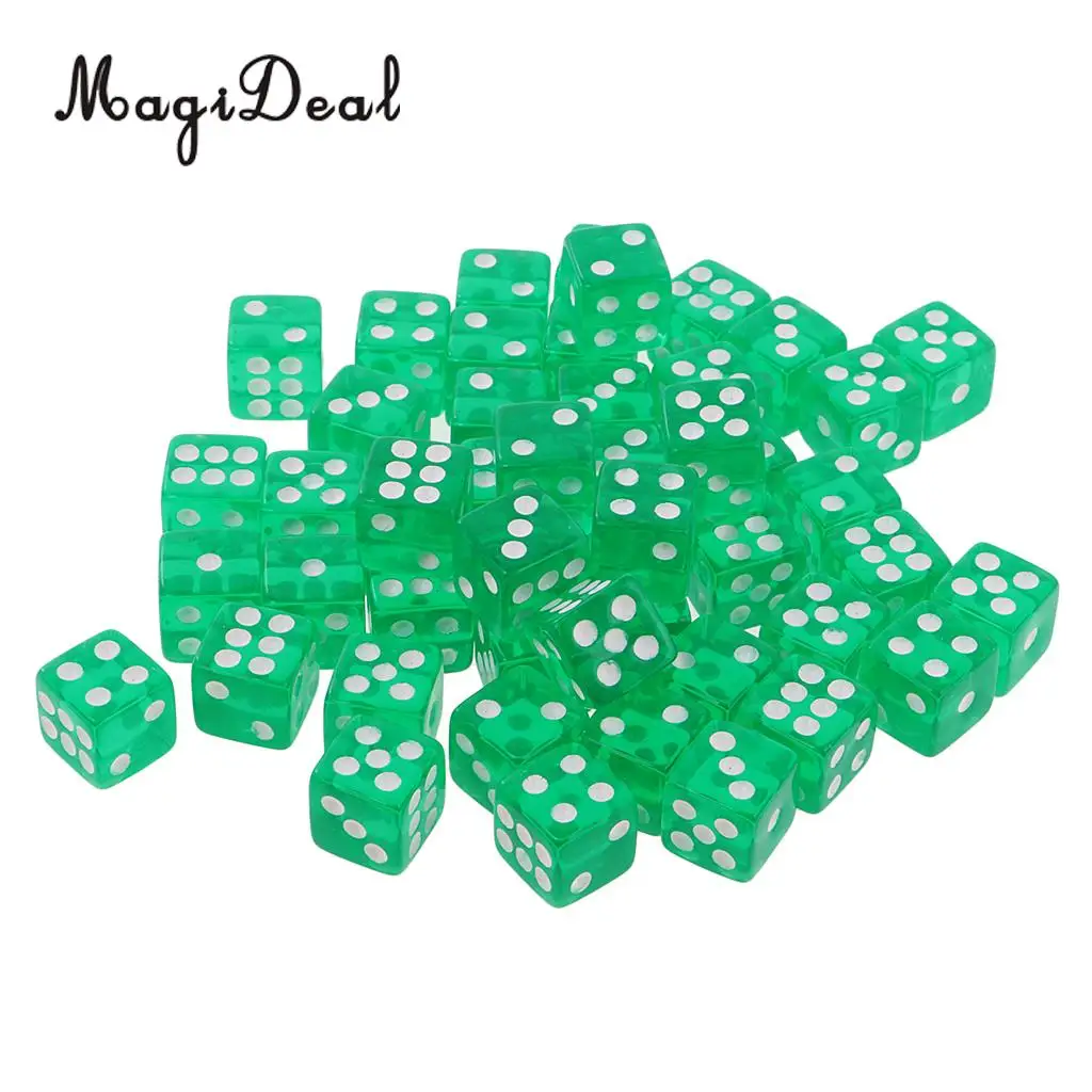 MagiDeal 50PCS Translucent Dice D6 6-Sided Dice 12MM for Board Games Party Green