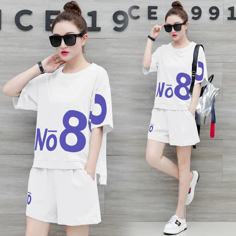 

Women Tracksuit Sportswear Summer 2019 Outfits 2 Piece Set Shirt and Shorts Set Co-ord Set Loose Top and Pants White Clothing