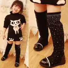 Bebê da pele Botas de Neve de Inverno Criança Do Sexo Feminino de Moda Meninas Princesa Strass Na Altura Do Joelho-comprimento Martin Botas Criança Sapatos Esportivos Casuais