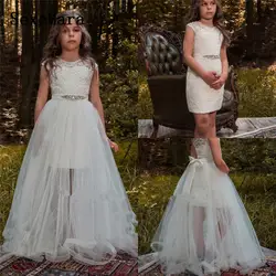 Два предмета, белые, цвета слоновой кости, Платья с цветочным узором для девочек на свадьбу с поясом, одежда для подростков, платье, платья