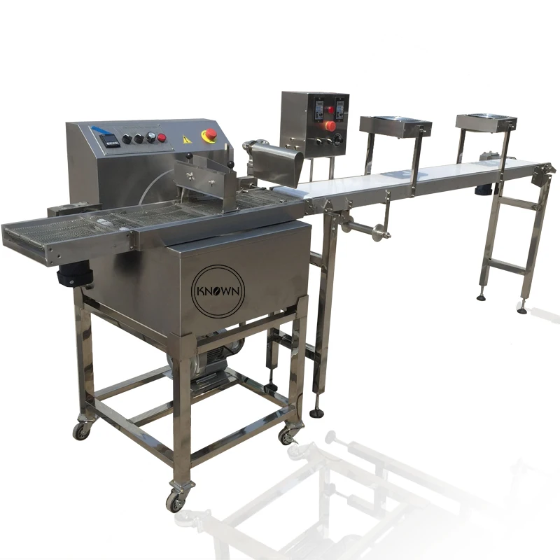 

KN-TCJ08 automatic chocolate coating machine for candy peanut nuts 8kg chocolate enrobing machine and cooling