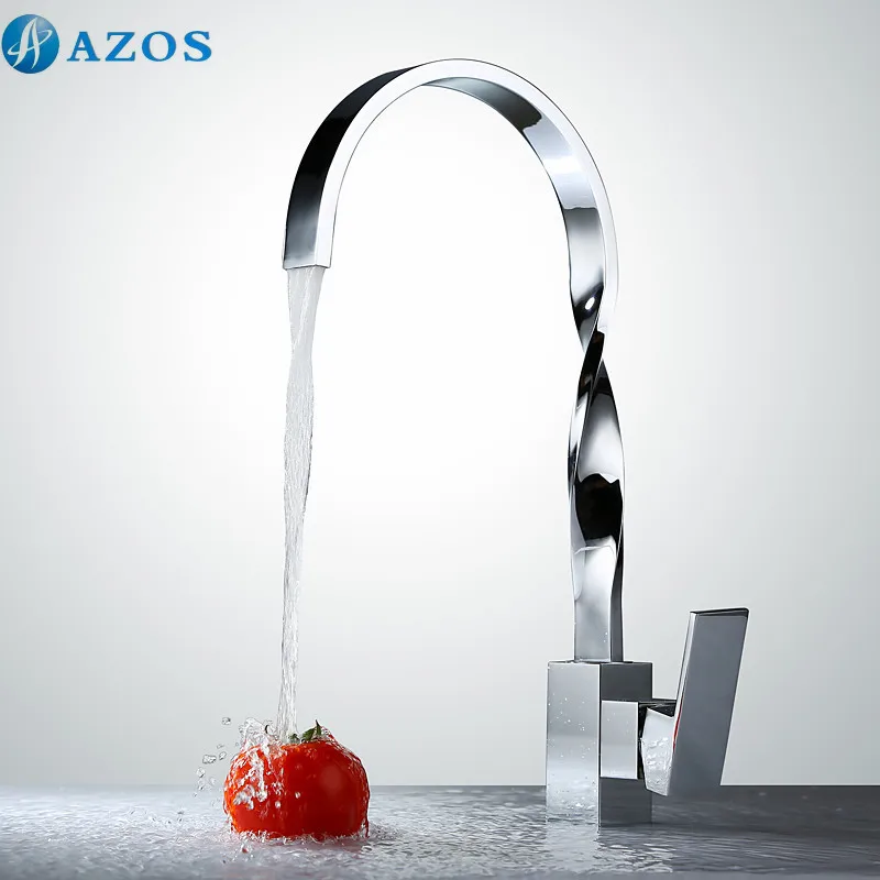 Kitchen Sink Faucets Square Screw Rotatable Hose Waterfall Spray Single Handle Chrome Polished