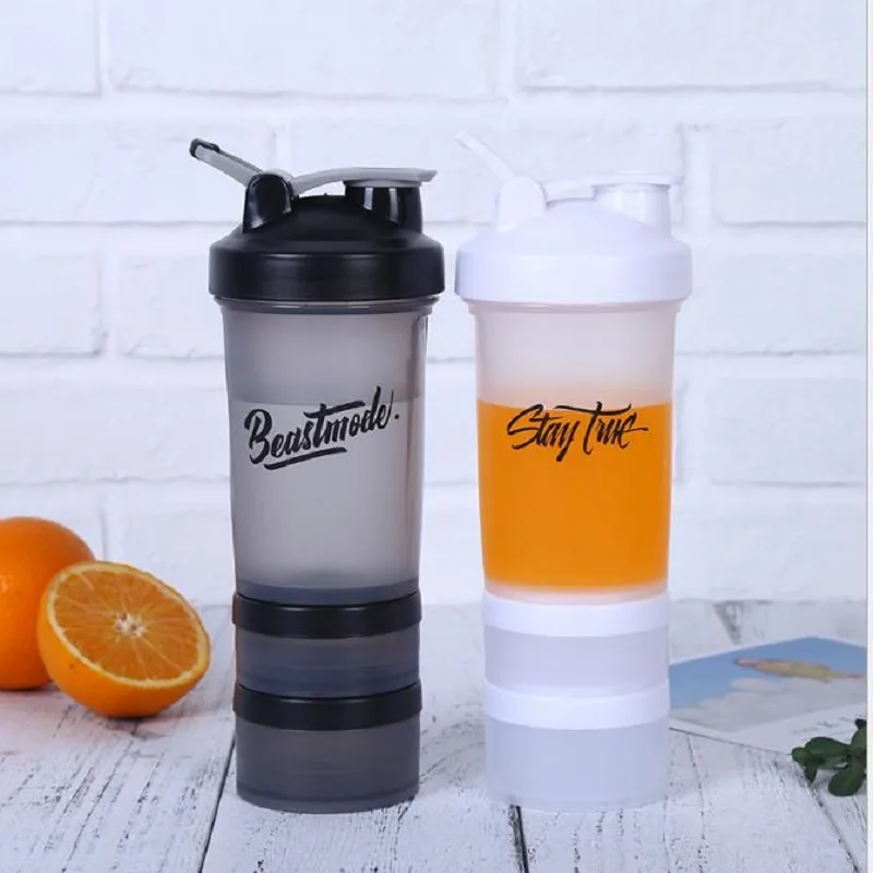 

3 Combination Sports Shaker Bottle 550ml + 200ml Leak proof Protein Powder Mixing Water Cup for Gym Fitness Hiking Camping