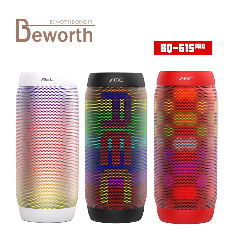 

AEC BQ-615 PRO HIFI Stereo Bluetooth Speaker Colorful LED Light Flash Wireless 3.5mm Audio Portable Subwoofer NFC Microphone FM