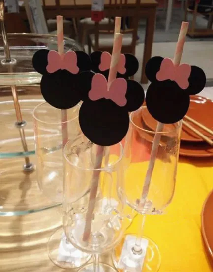 Pailles En Papier Eco Faites A La Main Nouvelle Collection De 15 Pieces Fournitures De Fete D Anniversaire Decor De Table Pour Reception Cadeau Pour Bebe Decoration Chaude Mickey Minnie Piece Centrale
