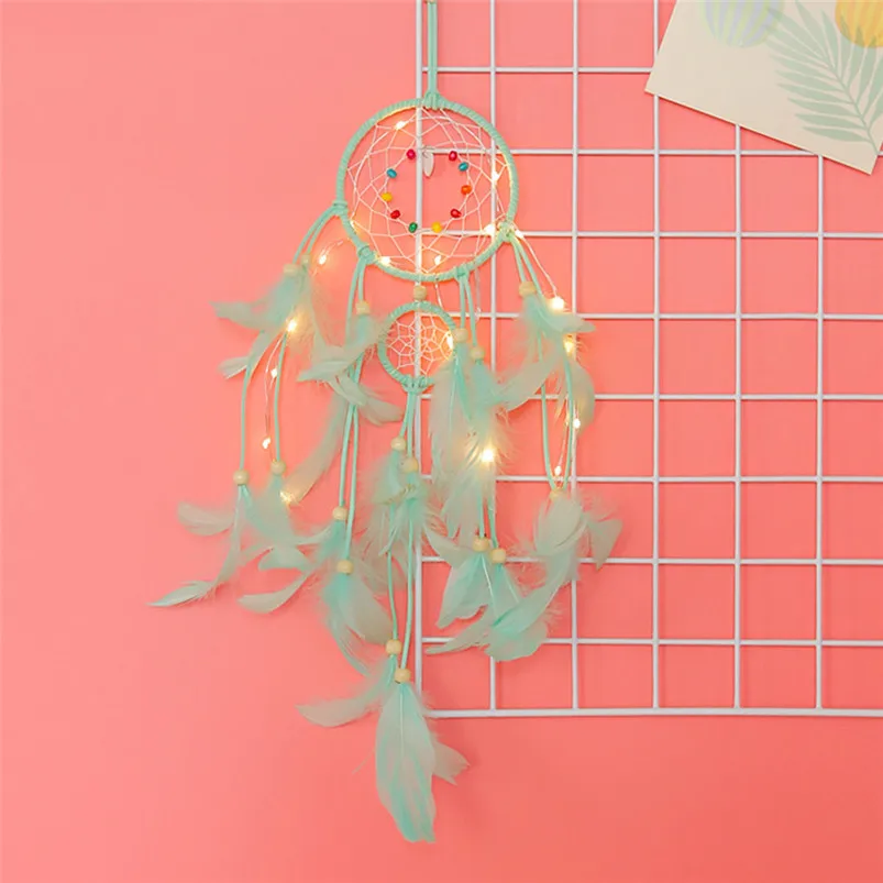 Dream Catcher Handmade Dreamcatcher Feathers Night Light Girl Room Bell Bedroom Romantic Hanging Decoration Home Decor 35JY2419