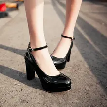 women square ankle strap high heel shoes sexy lady platform spring fashion heeled pumps black apricot green shoes large size