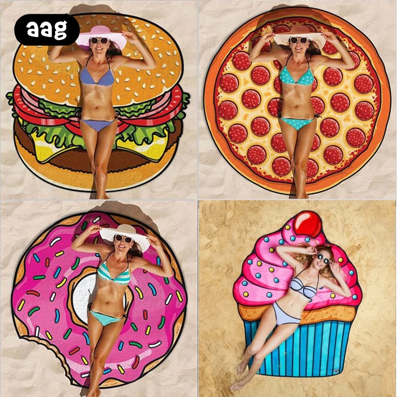 

Circular Pineapple Doughnut Pizza Chiffon Beach Towel Tapestry Beach Outdoor Picnic Mat Fashion Soft Quick-Drying Beach Towel