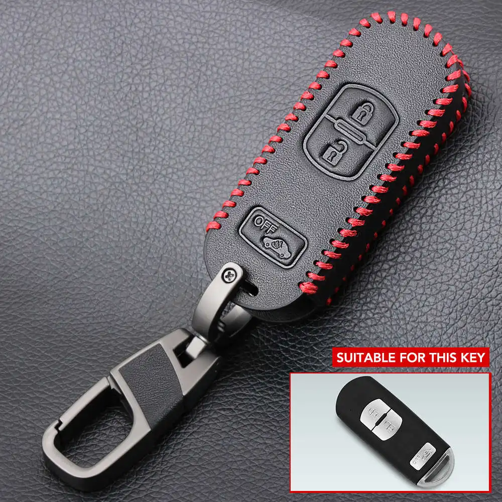 3 Buttons Red Line Кожаный чехол для автомобильных ключей, чехол дистанционного Fob чехол для MAZDA 2 3 5 6 CX-3 CX-4 CX-5 CX-7 CX-9 Скорость Miata MX5 оболочка защитная оболочка 3 кнопки - Название цвета: 3 Buttons Red Line