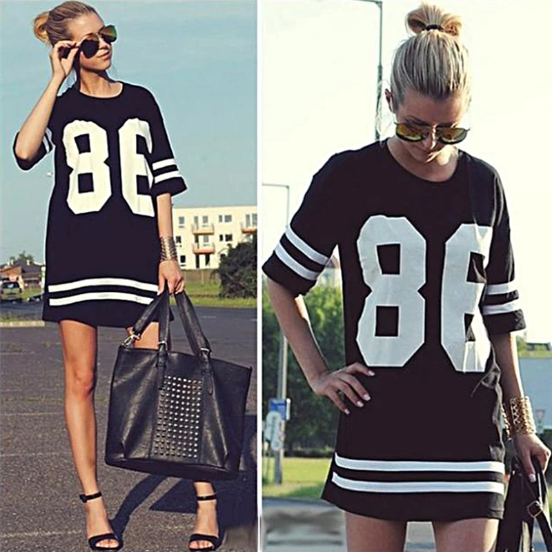 

Women Baseball Tee T-shirt Top Varsity Loose Number Print Short Sleeve