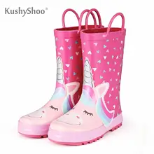KomForme Kids Rain Boots Girl Pink Heart Unicorn Rubber Boots Waterproof Overshoes Water Shoes Rubber Shoes Kids Boots Girls