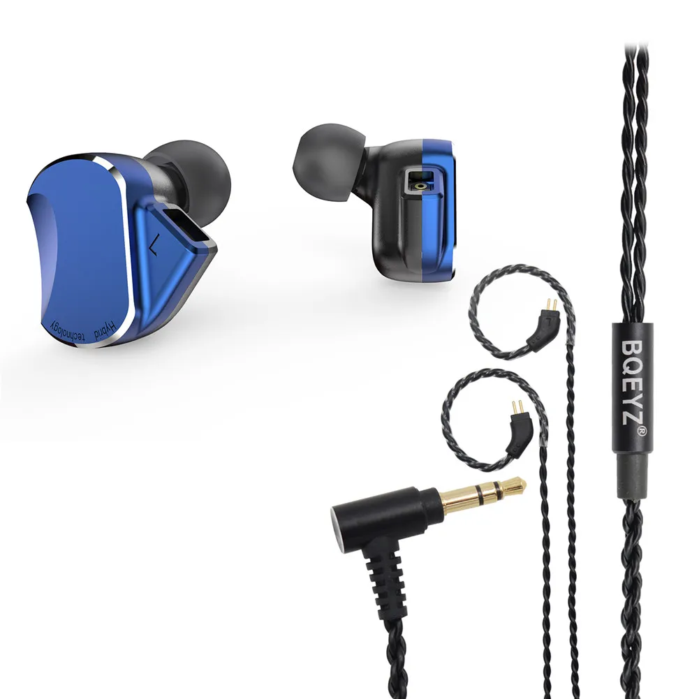 BQEYZ BQ3 In-Ear Moniter HiFi наушники алюминиевые металлические наушники-вкладыши корпус 0,78 мм сменный кабель - Цвет: Blue without mic