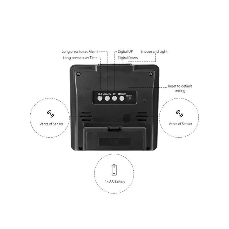 Digoo DG-C2, домашний комфорт, цифровой ЖК-термометр с подсветкой, Настольный будильник, черный, цифровой, синий, подсветка, Настольный будильник
