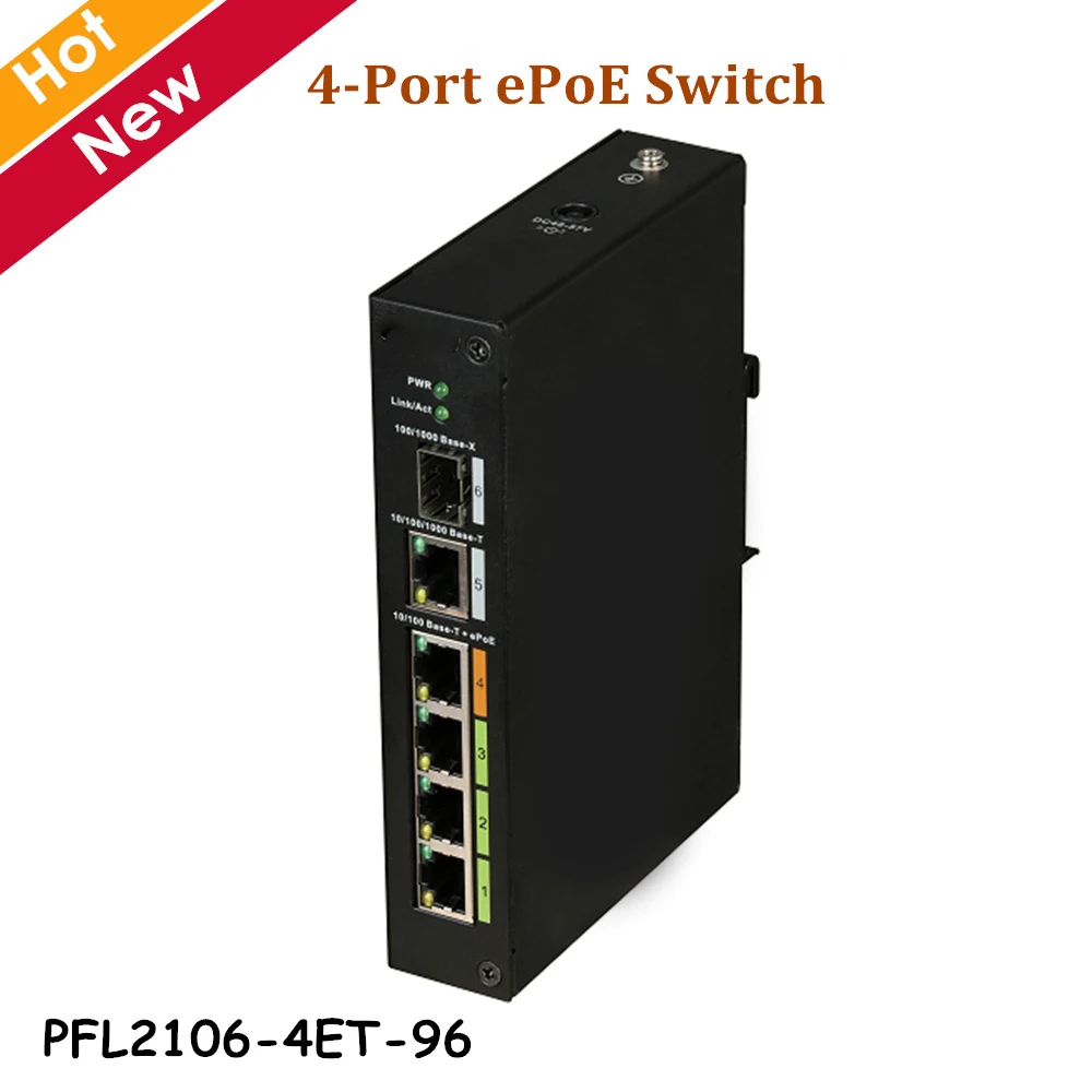 

Export version DH PFL2106-4ET-96 4 Port ePoE Switch Two-layer industrial PoE switch Supports long distance transmission