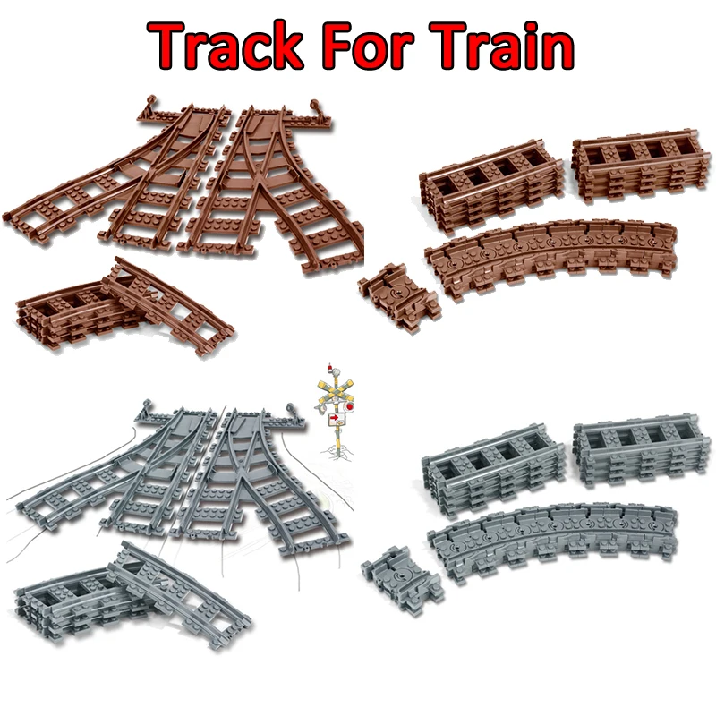 

City Compatible legoings Trains Rails Flexible Track Railway model sets Forked Straight Curved Building Blocks Bricks DIY Toys